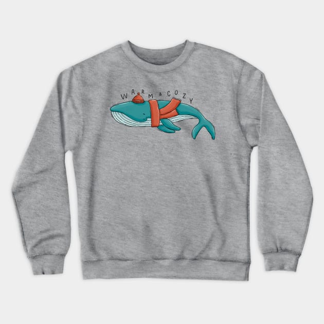 Warm & Cozy. Winter blue whale Crewneck Sweatshirt by Tania Tania